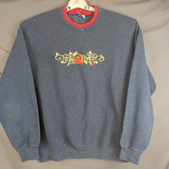 PFI Fashions Inc Embroidered Apple Sweatshirt With Mock Layered Collar Vintage - Picture 1 of 8
